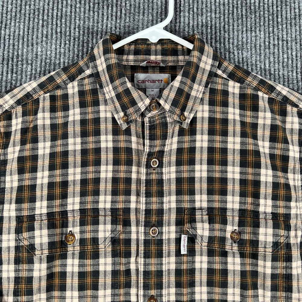 Carhartt Shirt Mens Medium Brown Plaid Long Sleeve Button Down Relaxed Fit